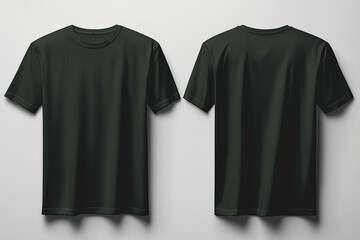 blank t shirt color dark green template mockup front and back view t- shirt on white background, fashion design print clothing