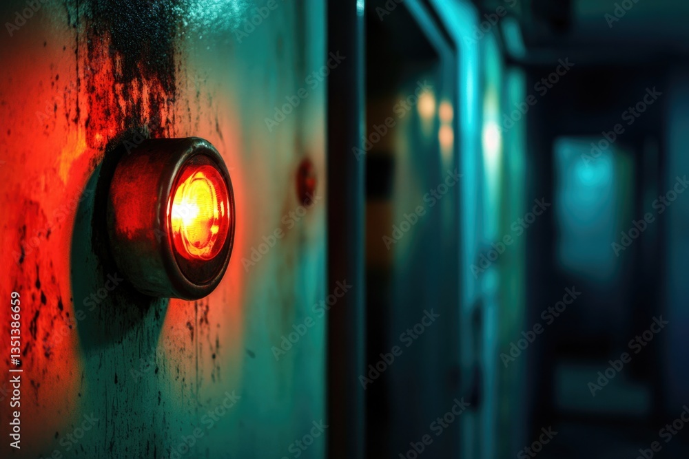 Aufkleber A close-up view of a single red light on a wall, useful for highlighting or emphasizing a specific point