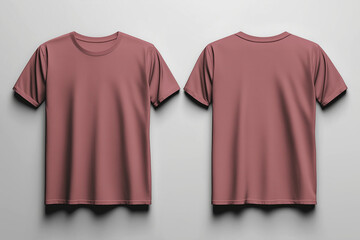 blank t shirt color pink template mockup front and back view t- shirt on white background, fashion design print clothing