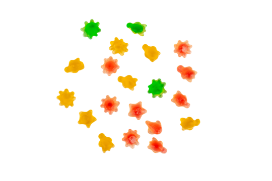 Assorted gummy candies, Juicy colorful jelly sweets. Gummy candies on transparent background