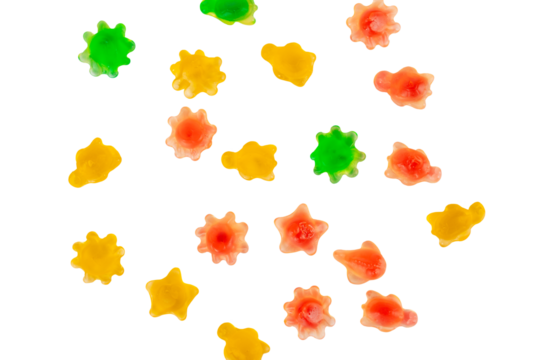 Assorted gummy candies, Juicy colorful jelly sweets. Gummy candies on transparent background