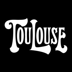 Stylish Toulouse typography design with elegant curves and unique fonts on a black background, ideal for posters, logos, banners, and branding materials.