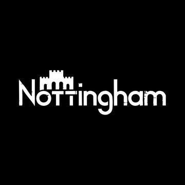 Stylized Nottingham text logo design with castle silhouette, modern typography for branding, sign, poster, and marketing materials