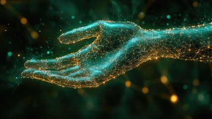 Digital Hand Offering Data, Glittering Background