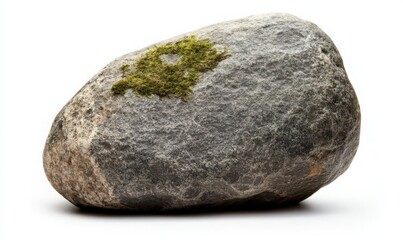 Fototapeta premium Grey Boulder with Moss Patch on White Background