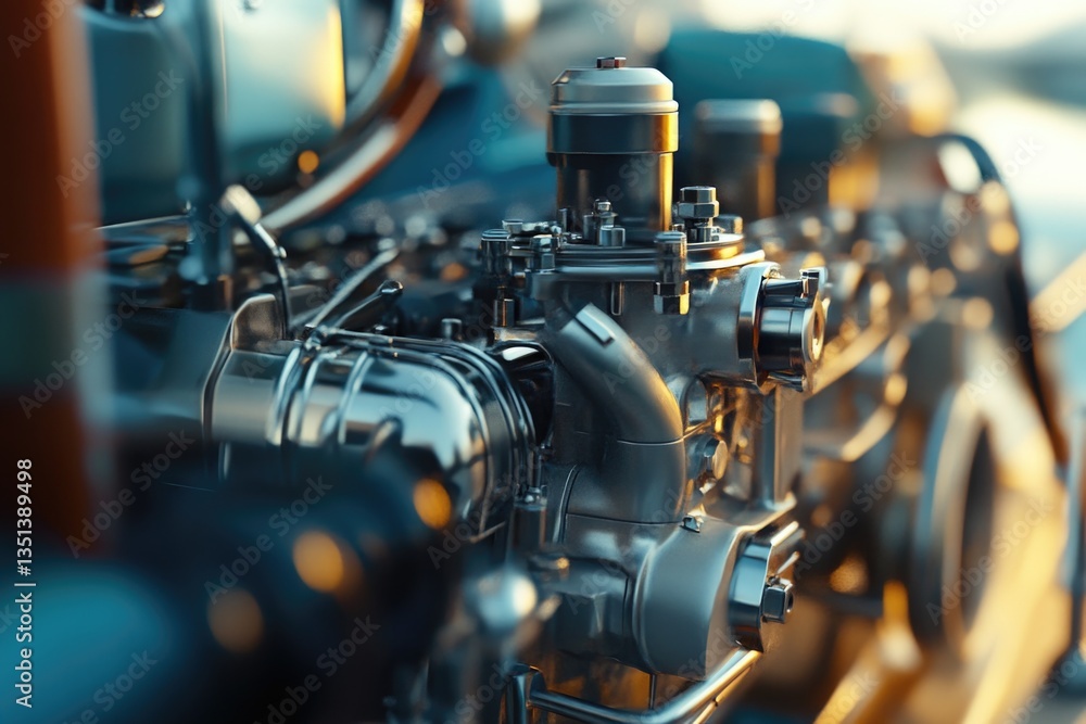 Poster Close up view of a large engine's internal components