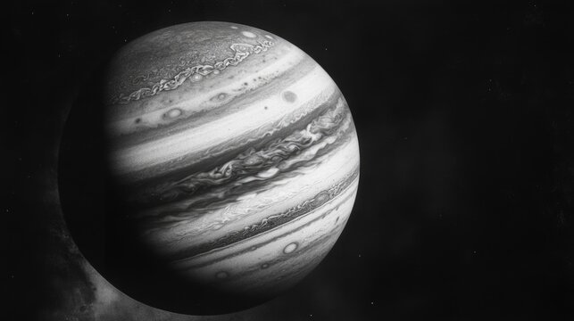 A grayscale image of a distant planet