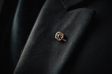 A close-up view of a lapel pin on a person's suit, great for corporate or formal events