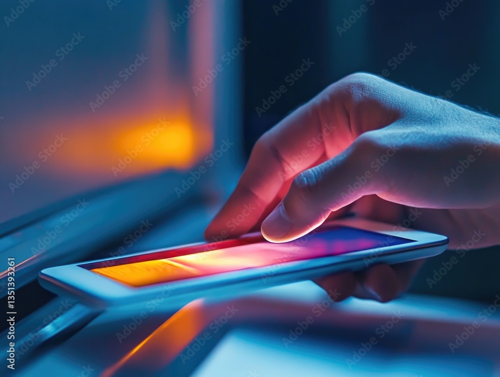Poster a person holds a cell phone in their hand, possibly checking messages or making a call