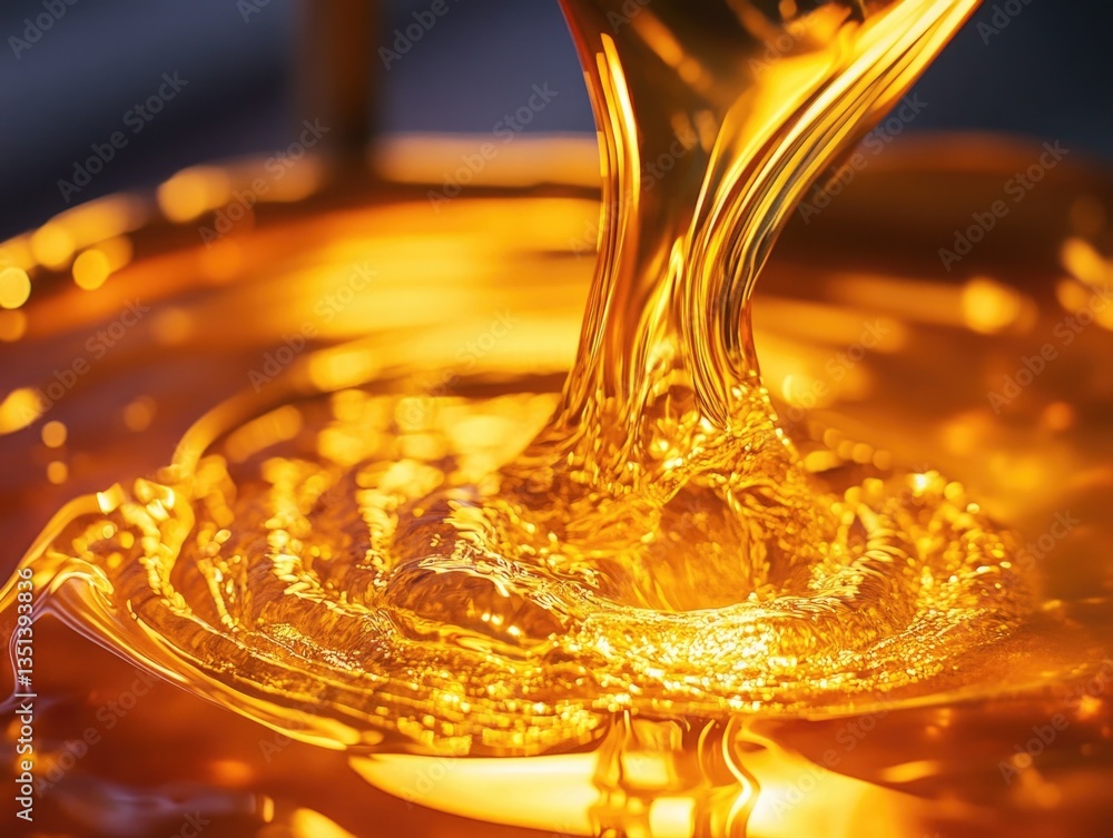 Poster a close-up shot of liquid pouring from a bottle, suitable for use in food and drink-related contexts