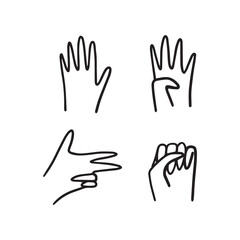 Fototapeta premium Set of 4 hand drawn hands. Doodling hands. Sketch of a human being. Shapes and positions of hands.