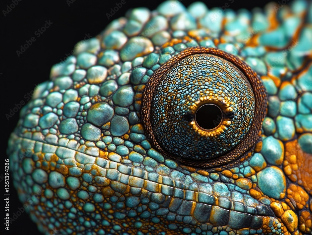 Poster close-up view of a chameleon's eye, with vibrant colors and intricate details