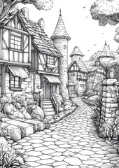 Fantasy Village Coloring Pages