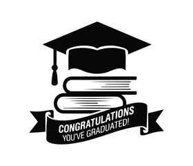 graduation Icon. graduation Logo. Graduation Congratulations Graphic with Books and Cap. A stylized graphic design celebrating graduation.