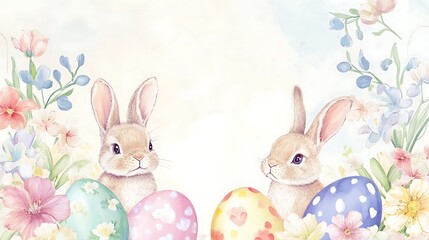 Obraz premium Easter bunnies with eggs, and flowers. (39)