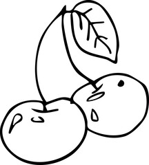 Cherry with Bow coquette sketchy doodle drawing. Trendy aesthetic y2k girly charming cherries with ribbon