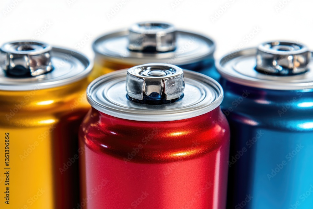 Poster A cluster of soda cans from different brands and sizes, suitable for use in advertisements or product displays