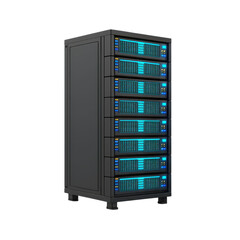 Server rack with multiple servers. Concept of data storage, cloud computing, and information technology.