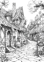 Fototapeta premium Fantasy Village Coloring Pages