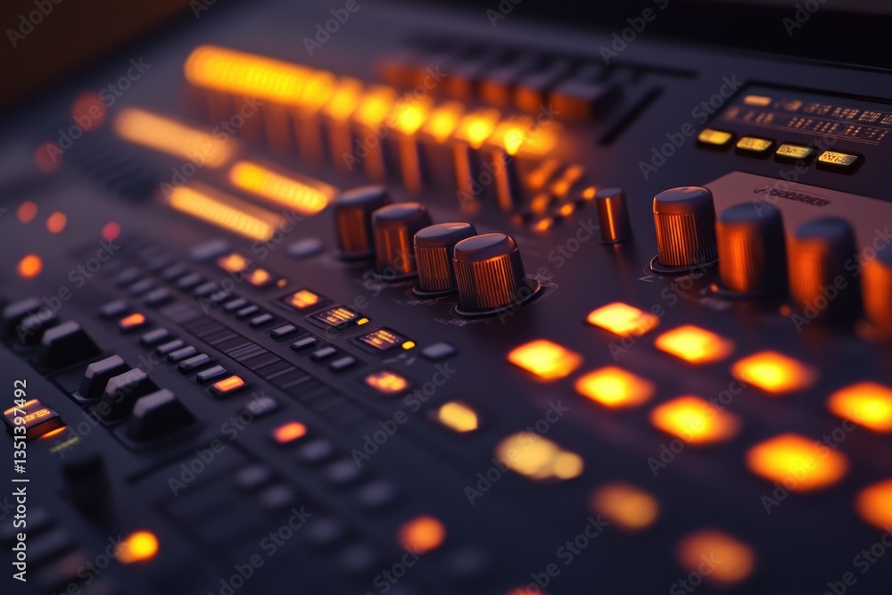 Poster Close-up view of a control panel with various lights and buttons