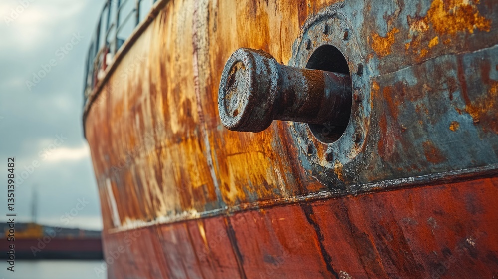 Poster Old boat with corroded door handle in rough condition, perfect for historical or distressed theme scenarios