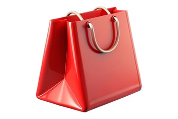 A vibrant red shopping bag, promising excitement and the thrill of new purchases, ready for a day of retail therapy against a clean white backdrop.