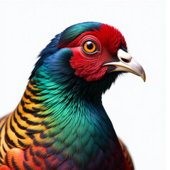 Fototapeta premium European pheasant, wings spread, dynamic flight pose, intricate feather detail, isolated transparent