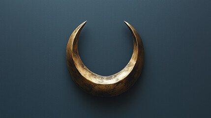 A curved, gold metallic crescent on a matte blue background. Center is darkened