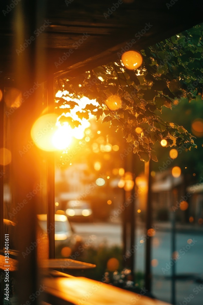 Aufkleber evening scene with sunshine filtering through trees