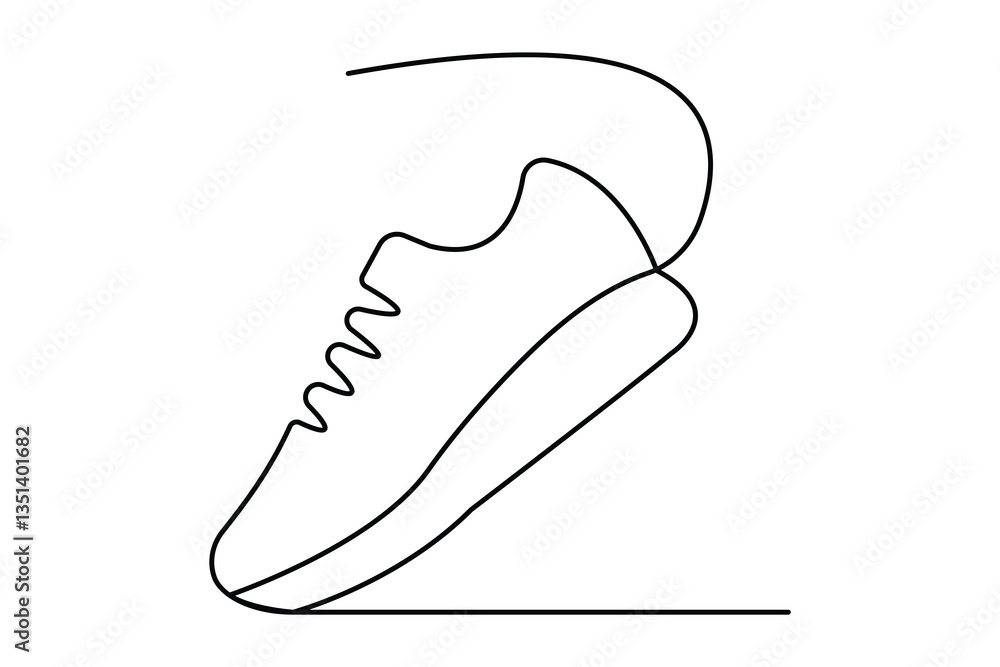 Poster continuous single line drawing of shoe outline vector art design
