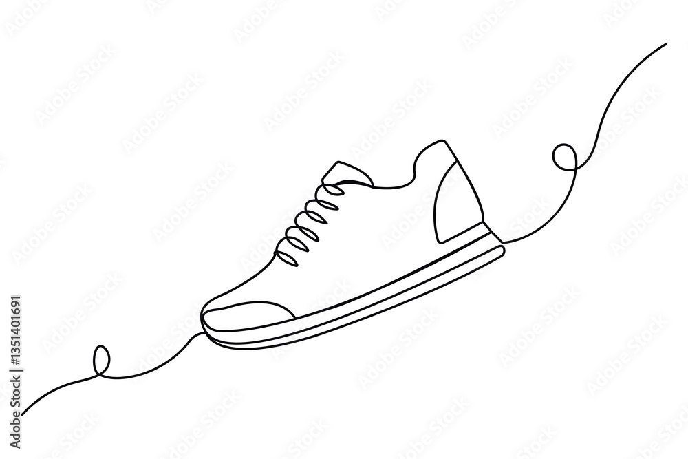 Poster continuous single line drawing of shoe outline vector art design