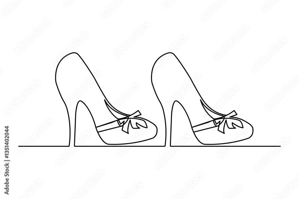 Poster continuous single line drawing of shoe outline vector art design