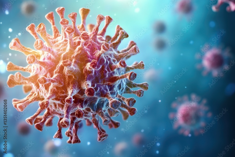 Aufkleber microscopic view of a virus highlighting its structure and features in vibrant colors