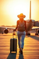 Journey's Beginning A Solitary Traveler Embarking on an Adventure at the Golden Hour of Possibility