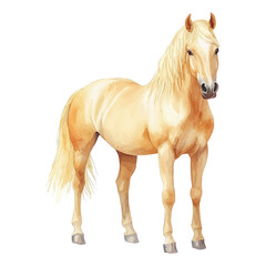 Naklejka premium A watercolor realistic, clean, and simple clipart of a beige horse on a white background