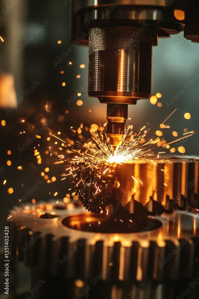 Poster a close-up shot of a machine emitting sparks, suitable for uses in industrial or mechanical contexts