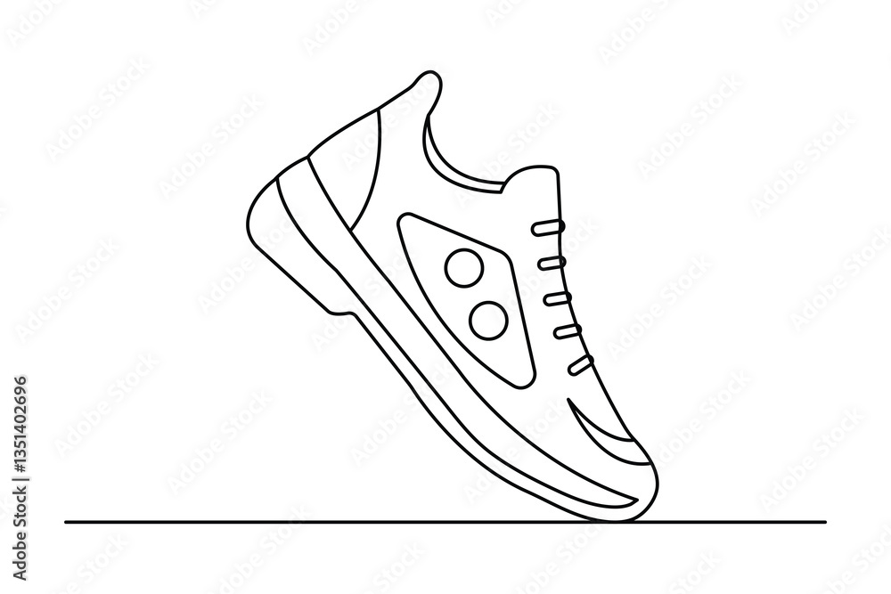 Poster continuous single line drawing of shoe outline vector art design