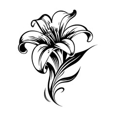 A delicate silhouette of a lily flower, showcasing its elegant petals and graceful shape. Ideal for floral designs, botanical illustrations, nature-inspired artwork, and decorative vector graphics.