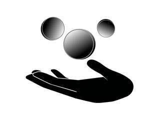 hand catching gold coins in black