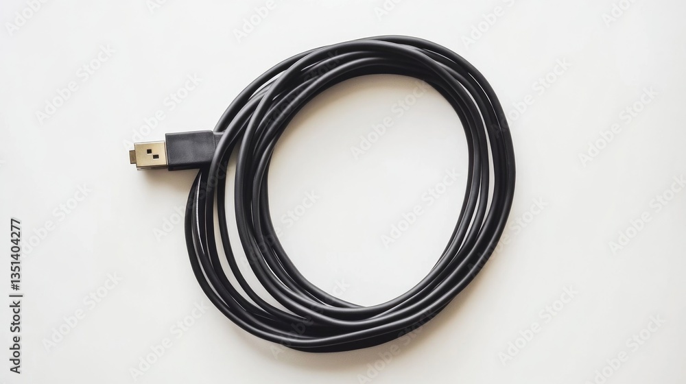 Poster close-up shot of a usb cable on a white background, ideal for technology and electronics concepts