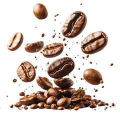 Roasted Coffee Beans Falling isolated on transparent background