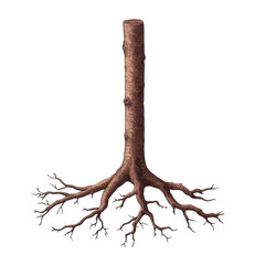 Obraz premium Illustration of a tree trunk with roots on a transparent background. Concept of nature, growth, and connection.