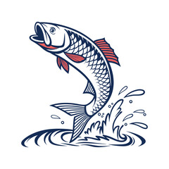A salmon jumping fish logo design