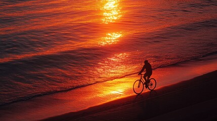 Fototapeta premium Sunrise beach cycling silhouette