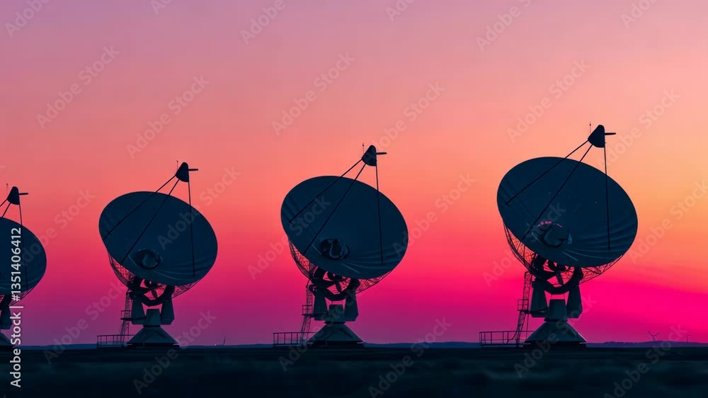 Aufkleber Futuristic Satellite Antennae at Dawn A Beautiful and Harmonious Union of Advanced Technology Paired with Seamless Communication Systems, Representing the Future of Connectivity and Data Exchange