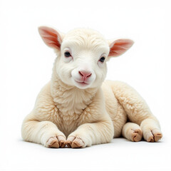 Young sheep, front view, symmetrical stance, fluffy wool, isolated transparent