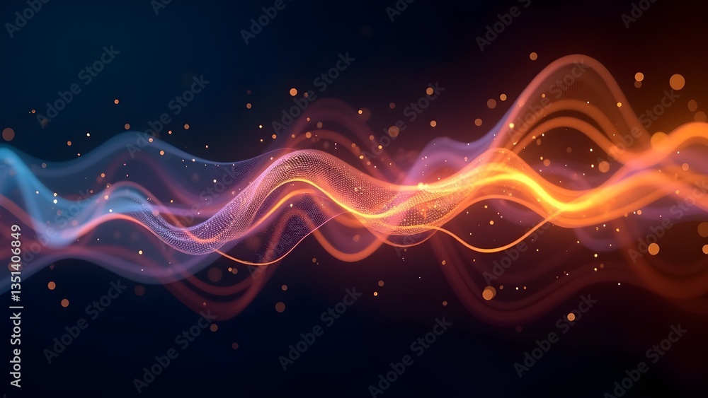Poster vibrant abstract waves: dynamic energy flow with glowing lights and modern tech design on dark backd
