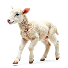 Young sheep, side view, full body, soft wool, isolated transparent