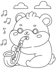 Coloring book hamster playing saxophone A fun coloring page for kids 