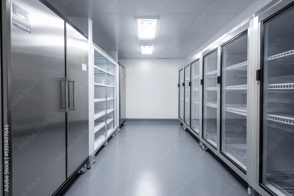Poster refrigerators stacked together in an indoor setting
